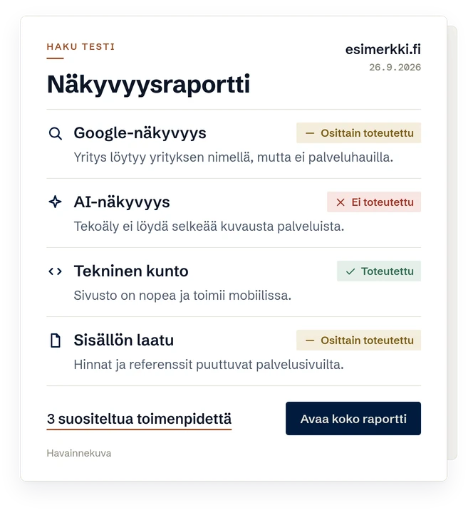 Oppaat haku testi esimerkkiraportti haku digital